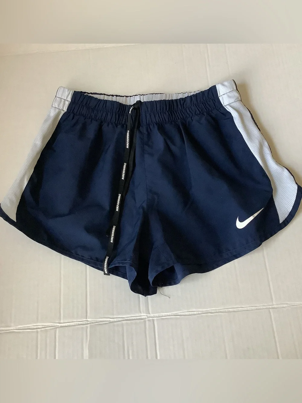 Nike Dri-FIT Navy Blue White Mesh Running Shorts Drawstring Women's XS/S